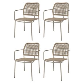 Kit 4 Cadeiras com Bracos Empilhavel Copacabana Fratini Aco Carbono Trama em Corda Nautica Fendi